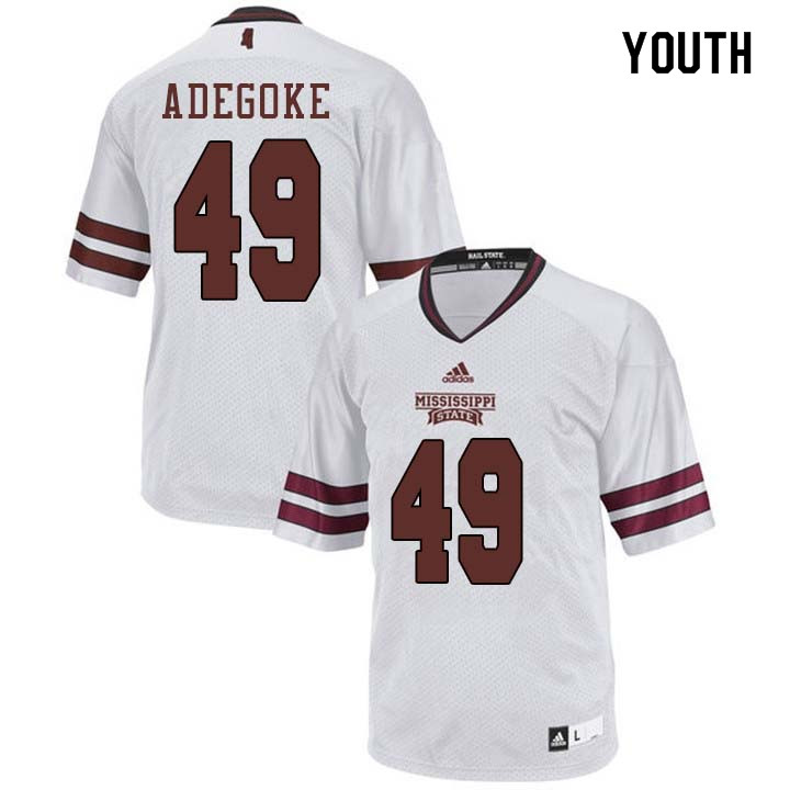Youth #49 Stephen Adegoke Mississippi State Bulldogs College Football Jerseys Sale-White - Click Image to Close
